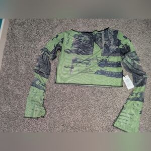 Cider Green and Black Mesh Top